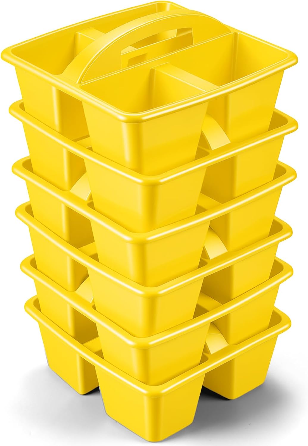 6 Pcs Plastic Classroom Caddy with Handle 4 Compartment Yellow Classroom Caddies Organizer Classroom Caddy Portable for Teachers, Art Craft Crayon Marker Holder Baskets (Yellow)