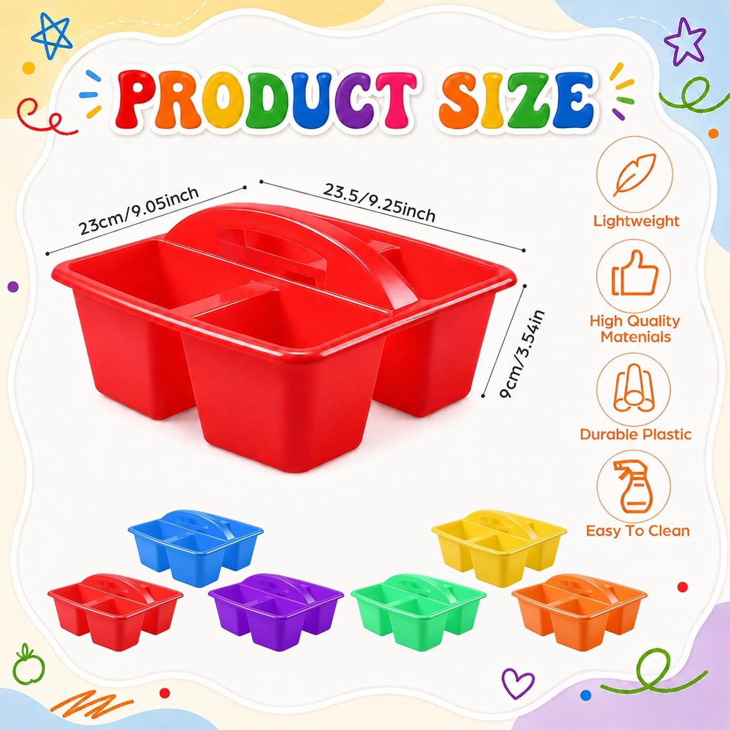 6 Pcs Plastic Classroom Caddy with Handle 4 Compartment Yellow Classroom Caddies Organizer Classroom Caddy Portable for Teachers, Art Craft Crayon Marker Holder Baskets (Yellow)