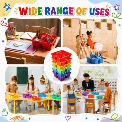 6 Pcs Plastic Classroom Caddy with Handle 4 Compartment Yellow Classroom Caddies Organizer Classroom Caddy Portable for Teachers, Art Craft Crayon Marker Holder Baskets (Yellow)