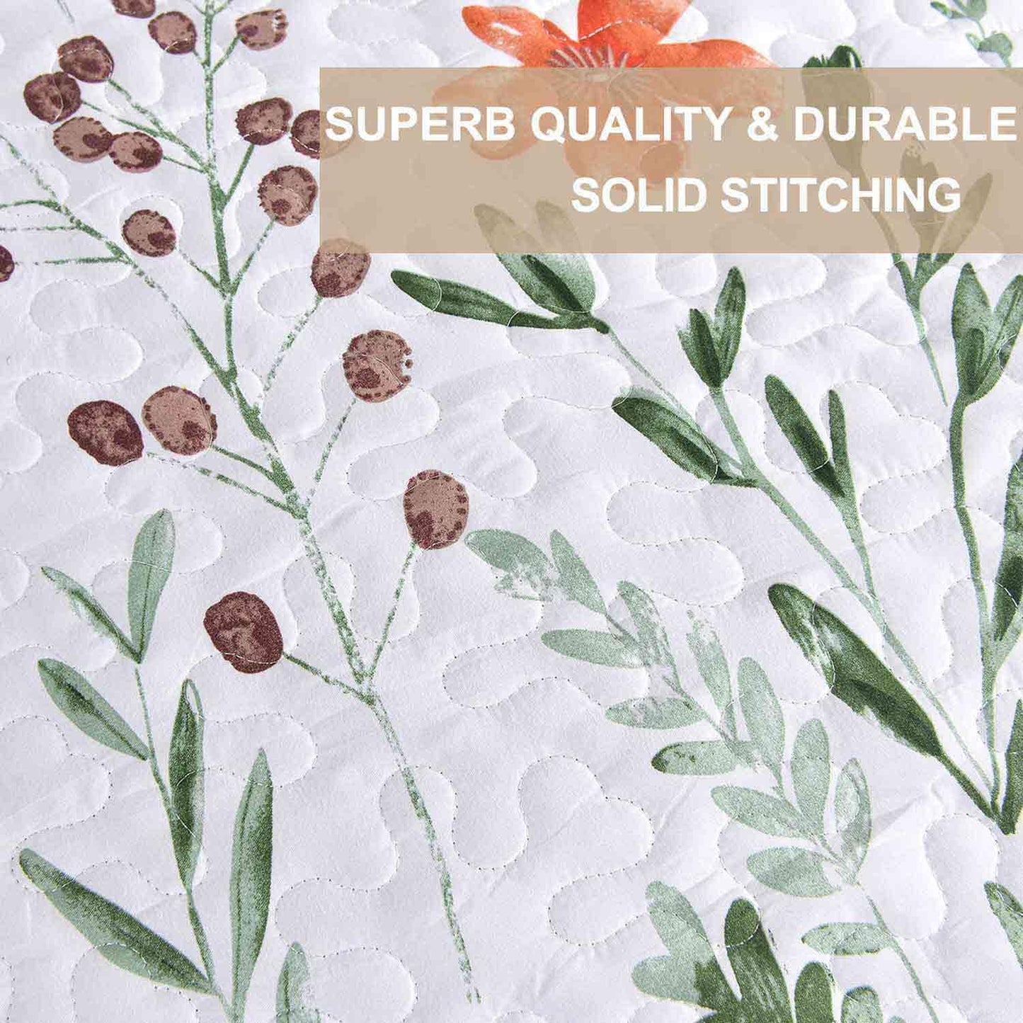 Quilt Set Queen Full Size 3 Pcs, White Floral Green Yellow Flower Leaf Spring Bedspreads, Soft Lightweight Coverlet Bed Spreads, Farmhouse Thin Quilted Comforter Bedding Sets for Women Men 90x90