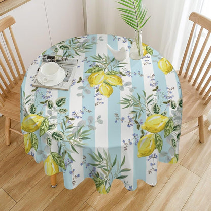 Lemon Fruits Round Tablecloth, Green Leaves Nature Summer Garden Plants Striped Background Pattern Tablecloths for Kitchen Dining Indoor Outdoor 36x36in