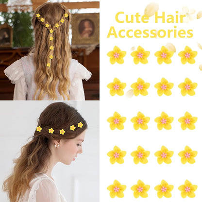 20 Pcs Mini Yellow Flower Hair Clips for Girls Women Cute Hair Pins Small Lily Flower Clips for Hair Wedding Hair Barrettes Bridal Hair Accessories for Girls Women