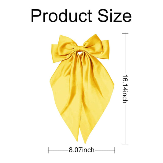 Hair Bows for Women Girls,Yellow Silky Satin Hair Barrettes with Long Ribbon Tail Big French Cute Hair Bows Clip Hair Accessories for Party Women Girl