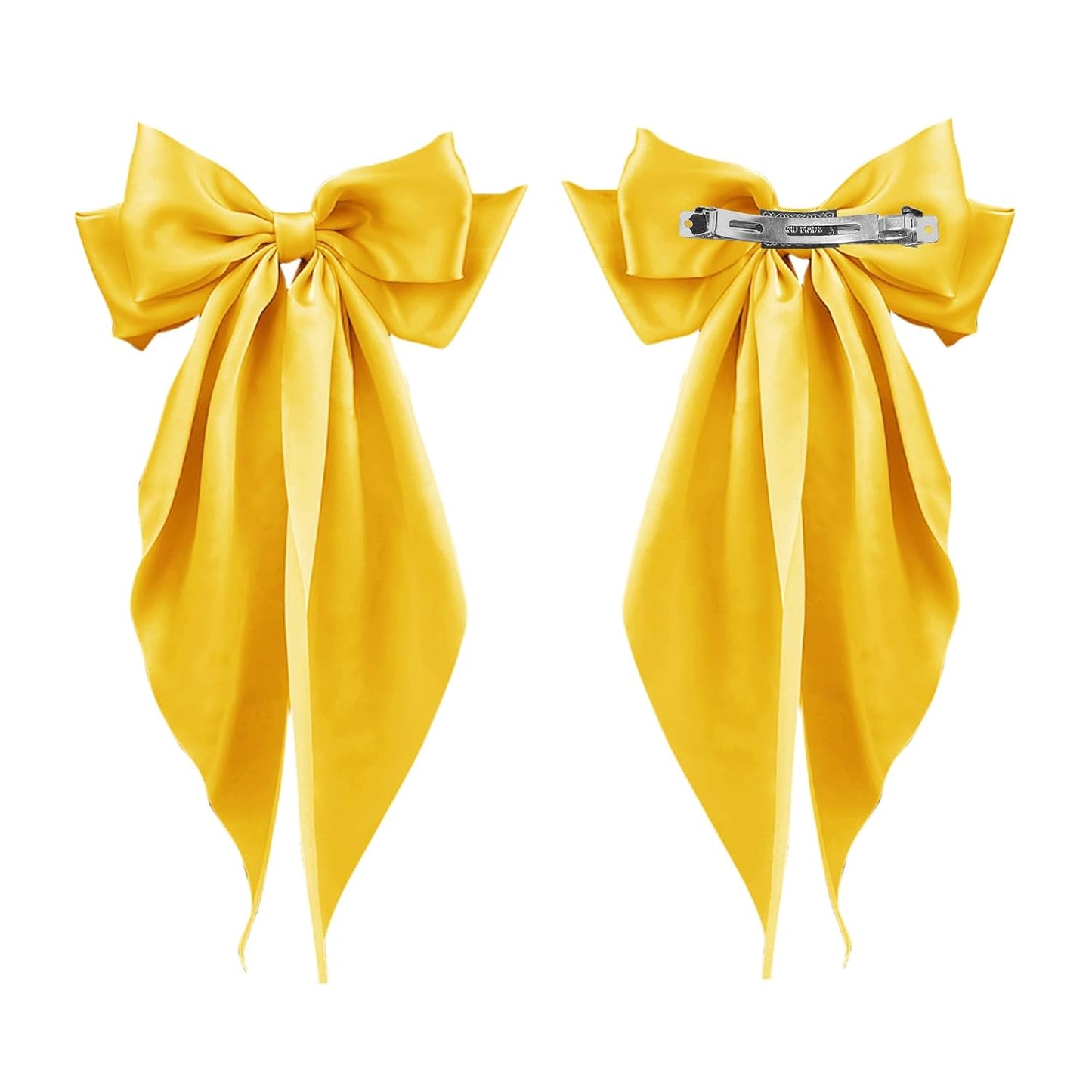 Hair Bows for Women Girls,Yellow Silky Satin Hair Barrettes with Long Ribbon Tail Big French Cute Hair Bows Clip Hair Accessories for Party Women Girl