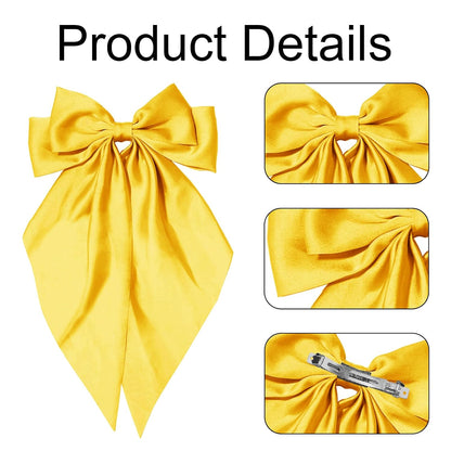 Hair Bows for Women Girls,Yellow Silky Satin Hair Barrettes with Long Ribbon Tail Big French Cute Hair Bows Clip Hair Accessories for Party Women Girl