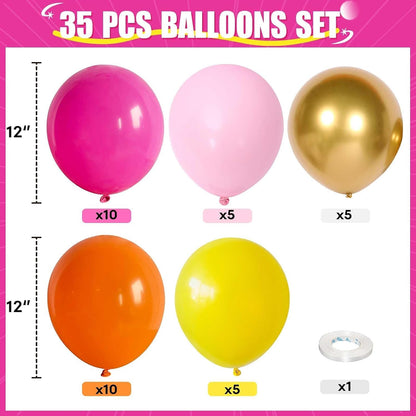 Pink Orange Yellow Balloons, 12 Inch Hot Pink Orange Yellow and Gold Balloons for Birthday Graduation Summer Tropical Party Fall Thanksgiving Tequila Sunrise Sunset Party Decorations