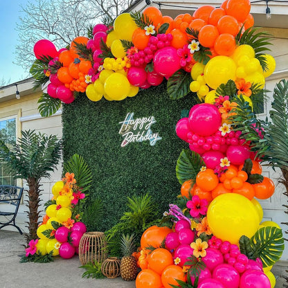 Pink Orange Yellow Balloons, 12 Inch Hot Pink Orange Yellow and Gold Balloons for Birthday Graduation Summer Tropical Party Fall Thanksgiving Tequila Sunrise Sunset Party Decorations