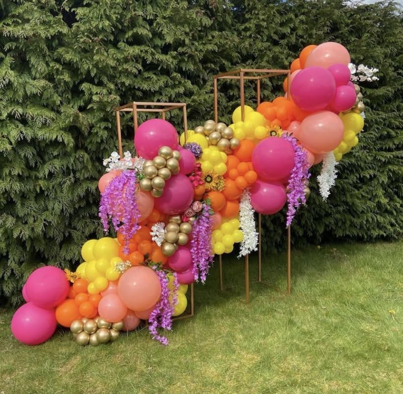 Pink Orange Yellow Balloons, 12 Inch Hot Pink Orange Yellow and Gold Balloons for Birthday Graduation Summer Tropical Party Fall Thanksgiving Tequila Sunrise Sunset Party Decorations