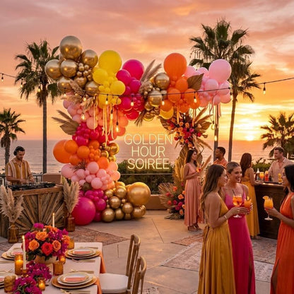 Pink Orange Yellow Balloons, 12 Inch Hot Pink Orange Yellow and Gold Balloons for Birthday Graduation Summer Tropical Party Fall Thanksgiving Tequila Sunrise Sunset Party Decorations