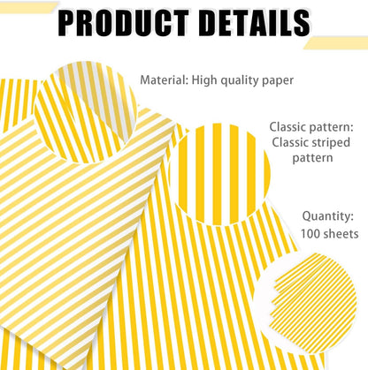 100 Sheets Yellow Striped Tissue Paper 14 x 20 Inches Yellow and White Striped Gift Wrapping Tissue Paper for Gift Bags Wedding Birthday Party Packaging Crafts