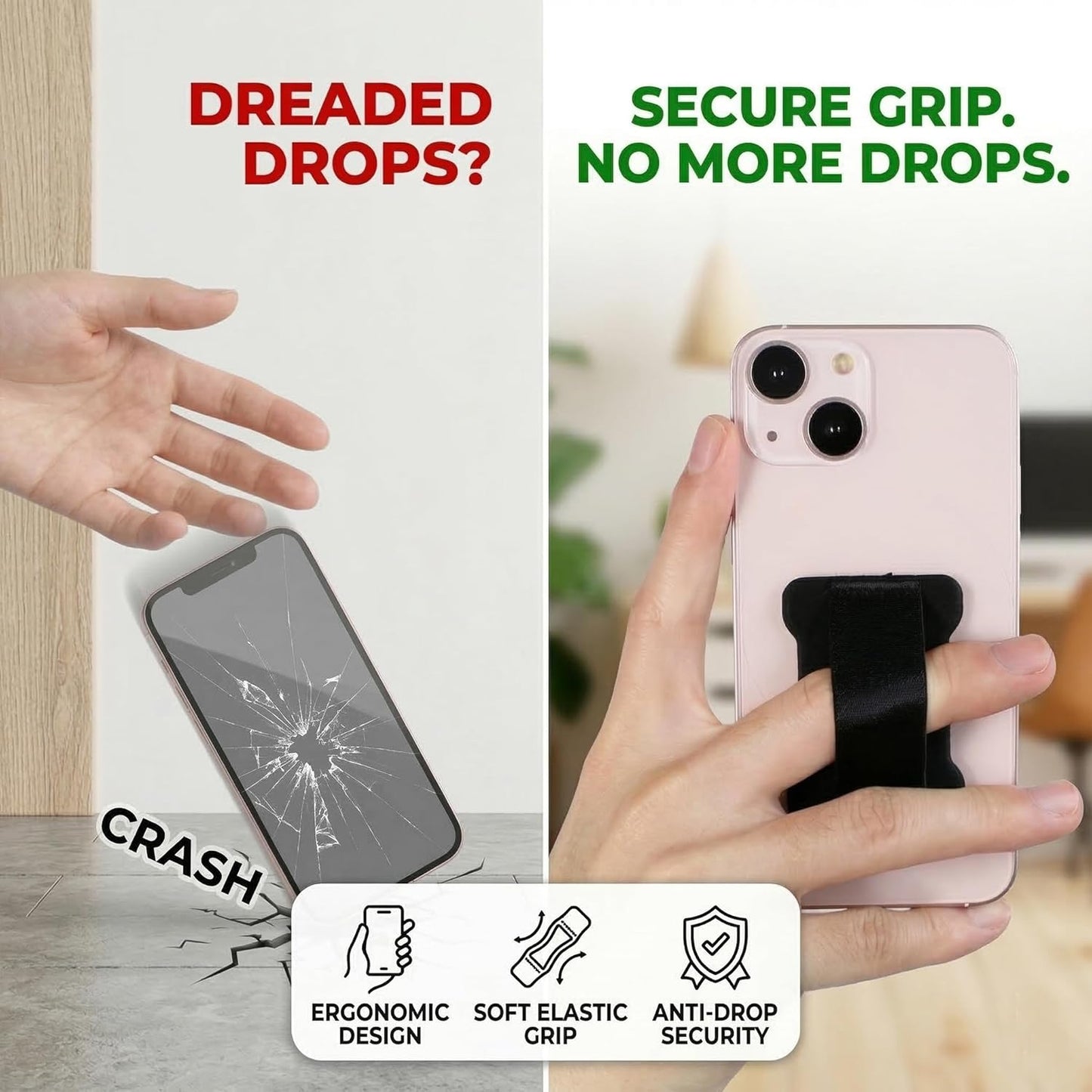 Universal Phone Grip for Smartphones - Phone Holder for Hand - Wireless Charging Compatible - 2Pack (Purple)