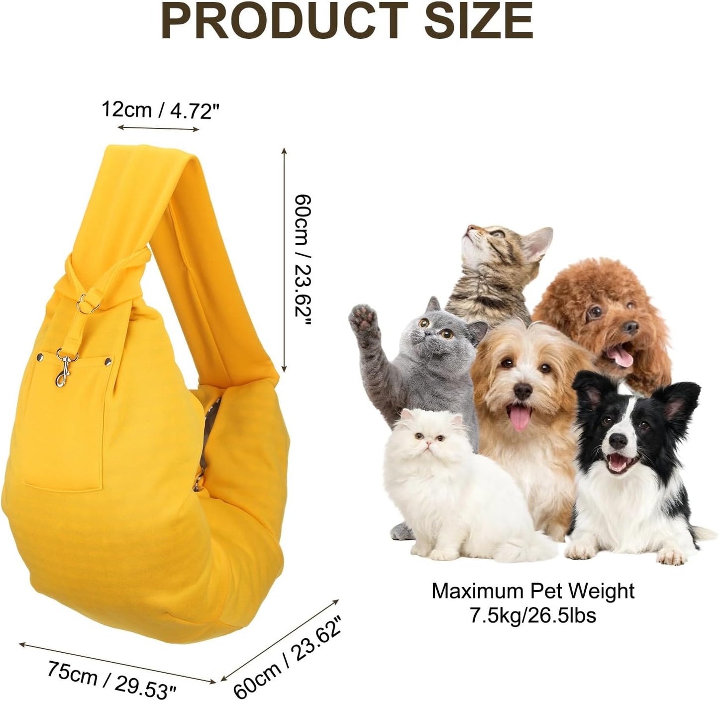 Dog Sling Carrier for Small Dogs and Cats Up to 16.5 Lbs, Soft Cotton with Purse Pocket Pet Sling Carrier Safety Harness, (Yellow, 1 Pcs) Intended for Outdoor/Camp/Travel