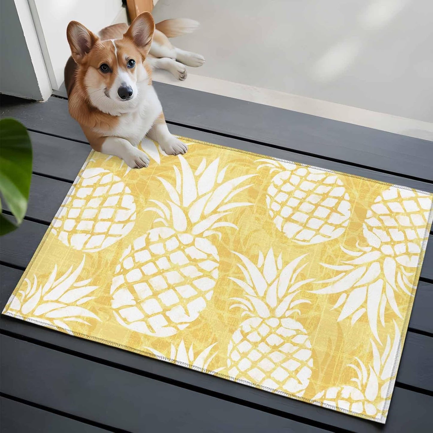 2x3 Light Yellow Pineapple Area Rug for Entryway Kitchen, Machine Washable Non Slip Small Indoor Rug Summer Country Tropical Botanical Fruits Soft Low Profile Floor Mat for Bedroom Bathroom Door Decor