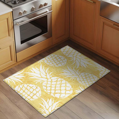 2x3 Light Yellow Pineapple Area Rug for Entryway Kitchen, Machine Washable Non Slip Small Indoor Rug Summer Country Tropical Botanical Fruits Soft Low Profile Floor Mat for Bedroom Bathroom Door Decor