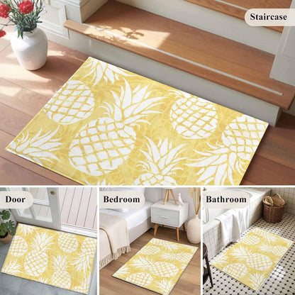 2x3 Light Yellow Pineapple Area Rug for Entryway Kitchen, Machine Washable Non Slip Small Indoor Rug Summer Country Tropical Botanical Fruits Soft Low Profile Floor Mat for Bedroom Bathroom Door Decor