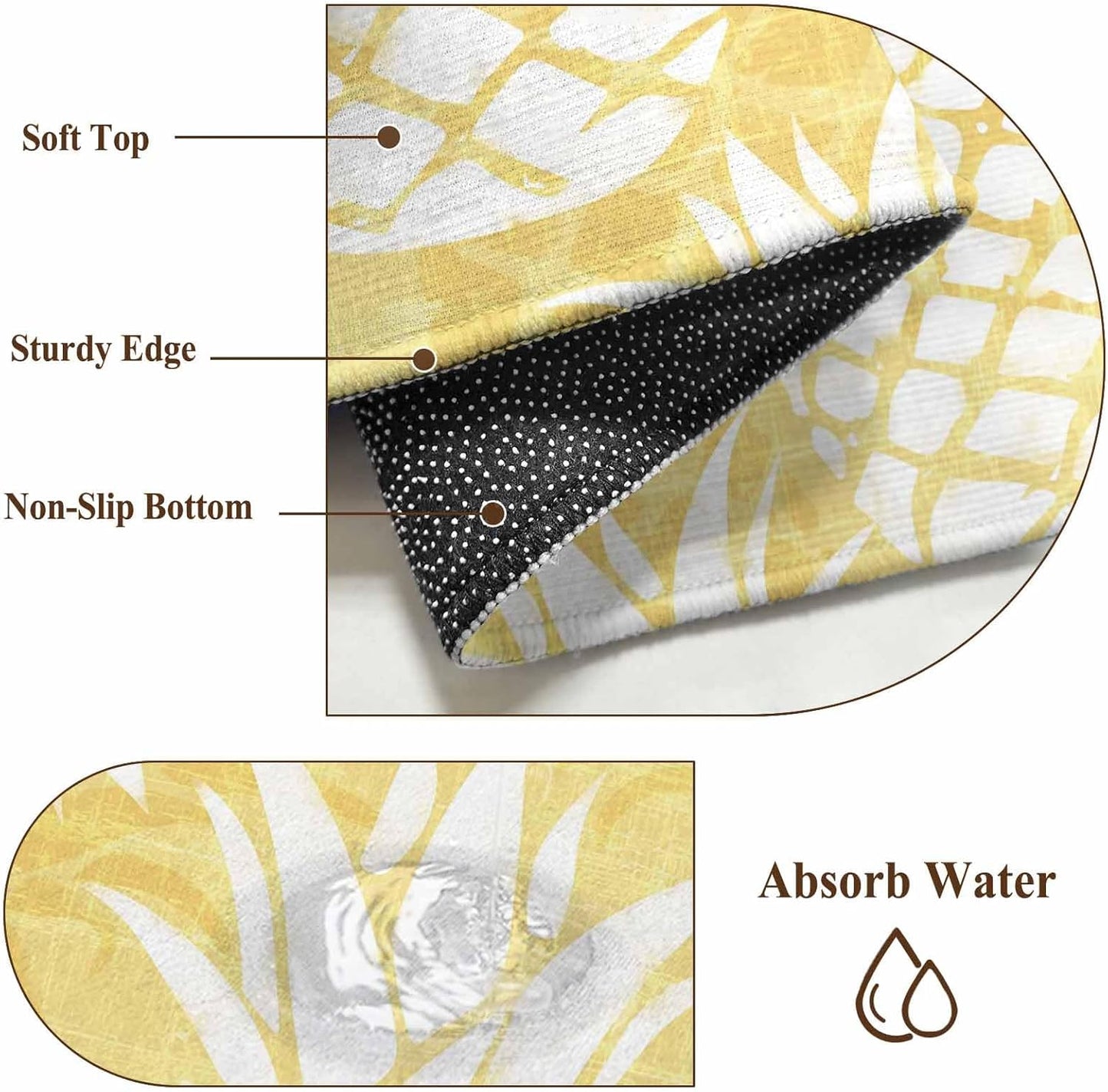 2x3 Light Yellow Pineapple Area Rug for Entryway Kitchen, Machine Washable Non Slip Small Indoor Rug Summer Country Tropical Botanical Fruits Soft Low Profile Floor Mat for Bedroom Bathroom Door Decor