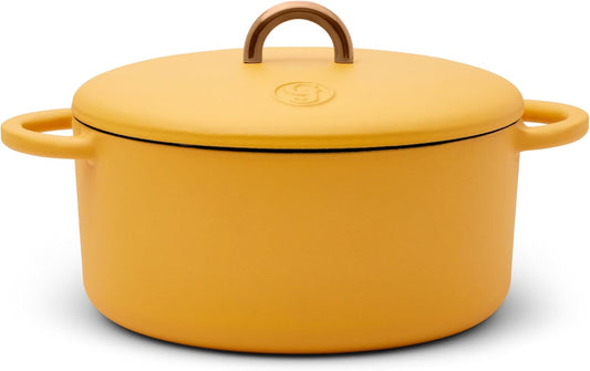 Dutch Baby Dutch Oven with Lid (Mustard, 3.5-Quart) | Enameled Cast Iron, Round Shape | Safe for Stovetops & Ovens up to 500°F | Space-Saving & Dishwasher-Friendly | Small-Batch Cooking