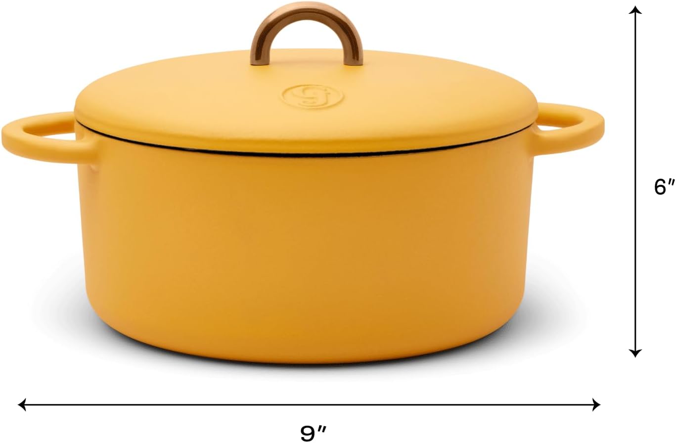 Dutch Baby Dutch Oven with Lid (Mustard, 3.5-Quart) | Enameled Cast Iron, Round Shape | Safe for Stovetops & Ovens up to 500°F | Space-Saving & Dishwasher-Friendly | Small-Batch Cooking