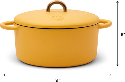 Dutch Baby Dutch Oven with Lid (Mustard, 3.5-Quart) | Enameled Cast Iron, Round Shape | Safe for Stovetops & Ovens up to 500°F | Space-Saving & Dishwasher-Friendly | Small-Batch Cooking