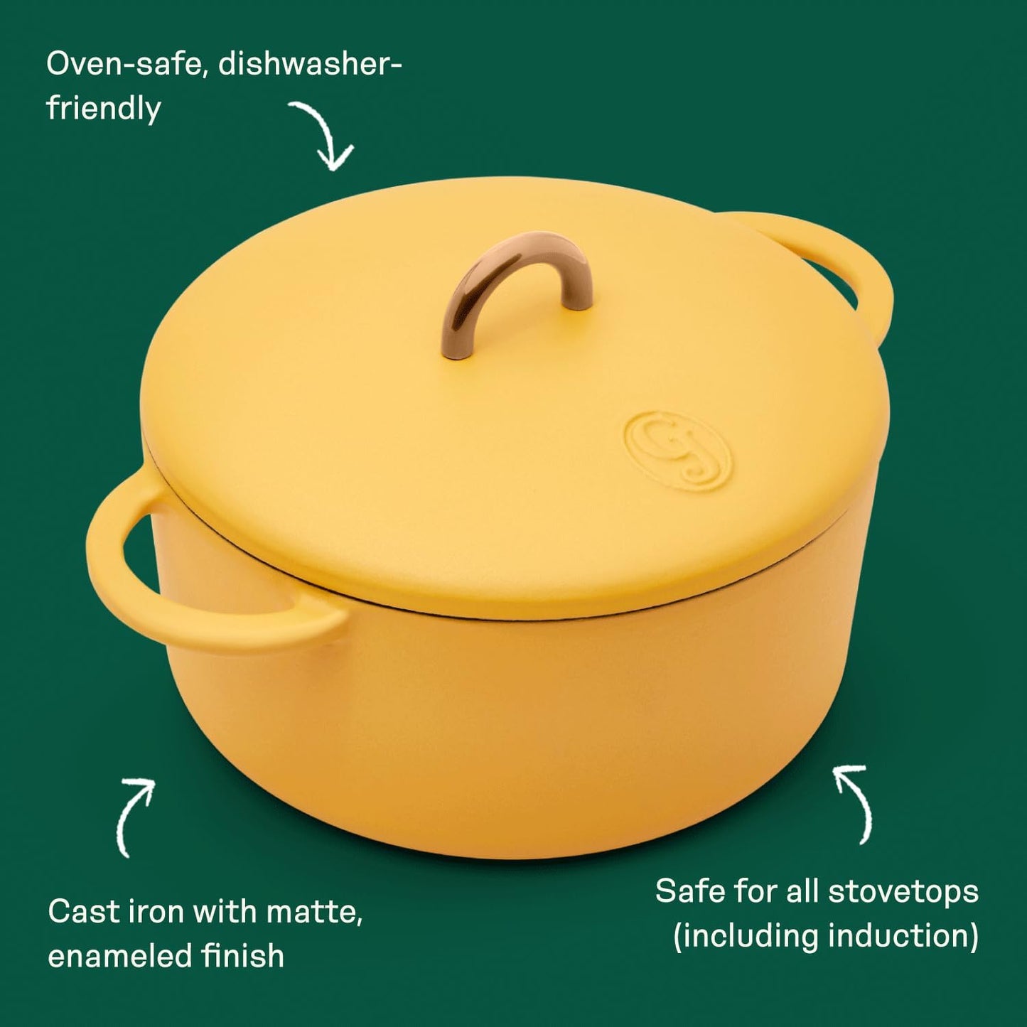 Dutch Baby Dutch Oven with Lid (Mustard, 3.5-Quart) | Enameled Cast Iron, Round Shape | Safe for Stovetops & Ovens up to 500°F | Space-Saving & Dishwasher-Friendly | Small-Batch Cooking