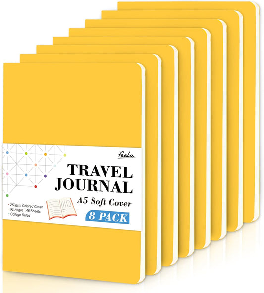 8 Pack Soft Cover Journal Bulk, Notebooks College Ruled for Work, Lined Travel Journal for Women Men, Note Taking Notebook School Supplies Business Writing, 8.2” x 5.5”, A5, Yellow