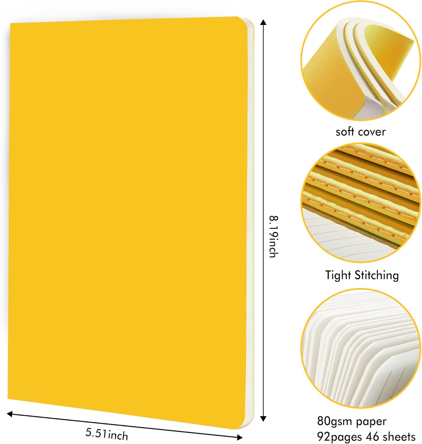 8 Pack Soft Cover Journal Bulk, Notebooks College Ruled for Work, Lined Travel Journal for Women Men, Note Taking Notebook School Supplies Business Writing, 8.2” x 5.5”, A5, Yellow