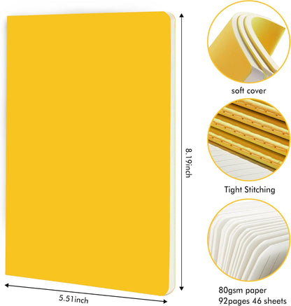 8 Pack Soft Cover Journal Bulk, Notebooks College Ruled for Work, Lined Travel Journal for Women Men, Note Taking Notebook School Supplies Business Writing, 8.2” x 5.5”, A5, Yellow