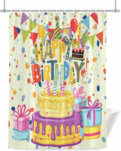 Shower Curtain Happy Birthday Shower Curtains for Bathroom Decor Birthday Cake Bath Curtains Sets with Hooks for Home Decor Waterproof 60 x 72 Inches