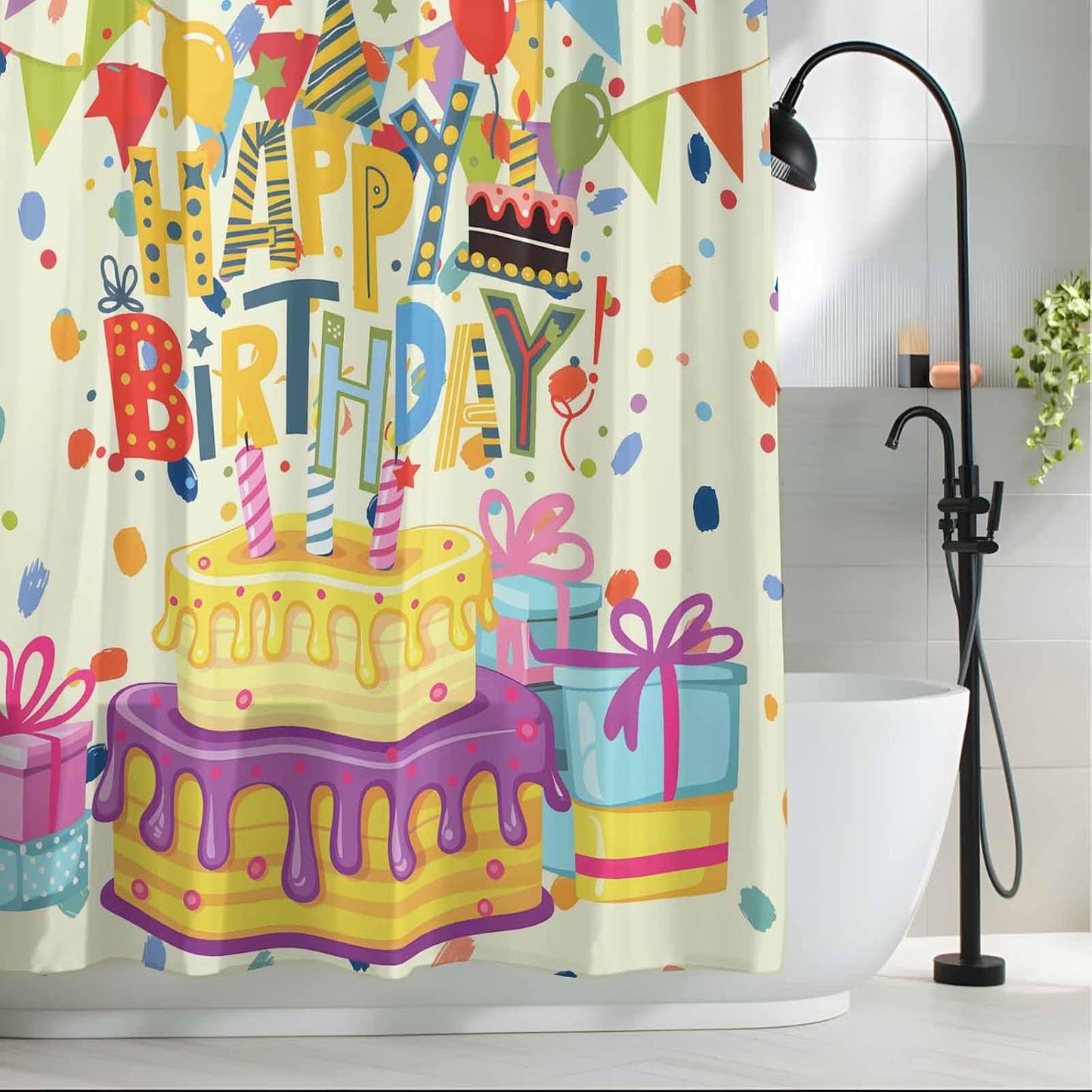Shower Curtain Happy Birthday Shower Curtains for Bathroom Decor Birthday Cake Bath Curtains Sets with Hooks for Home Decor Waterproof 60 x 72 Inches