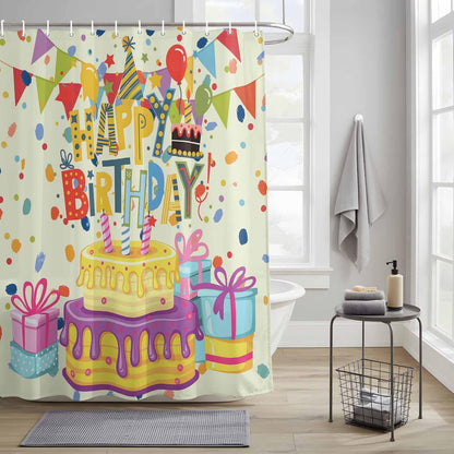 Shower Curtain Happy Birthday Shower Curtains for Bathroom Decor Birthday Cake Bath Curtains Sets with Hooks for Home Decor Waterproof 60 x 72 Inches