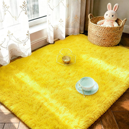 Ultra Soft Indoor Modern Area Rugs Fluffy Living Room Carpets for Children Bedroom Home Decor Nursery Rug,2x3 Feet, Yellow
