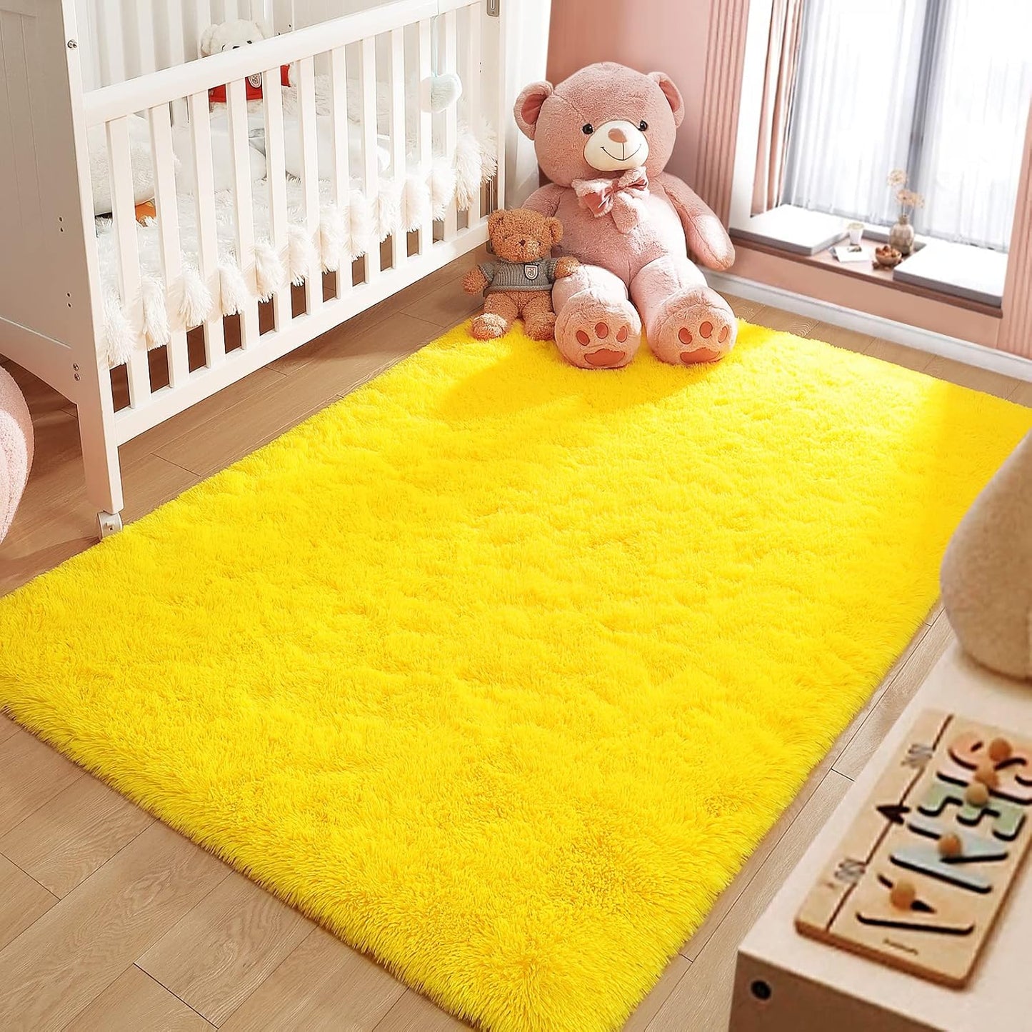 Ultra Soft Indoor Modern Area Rugs Fluffy Living Room Carpets for Children Bedroom Home Decor Nursery Rug,2x3 Feet, Yellow