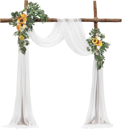 Artificial Wedding Arch Flowers Kit, Yellow Wedding Arch Flowers with Drapes Kit (Pack of 3) - 2 Pcs Floral Arrangement, 1 Pcs Sheer Drapes, for Ceremony Bouquets Reception Backdrop Decoration