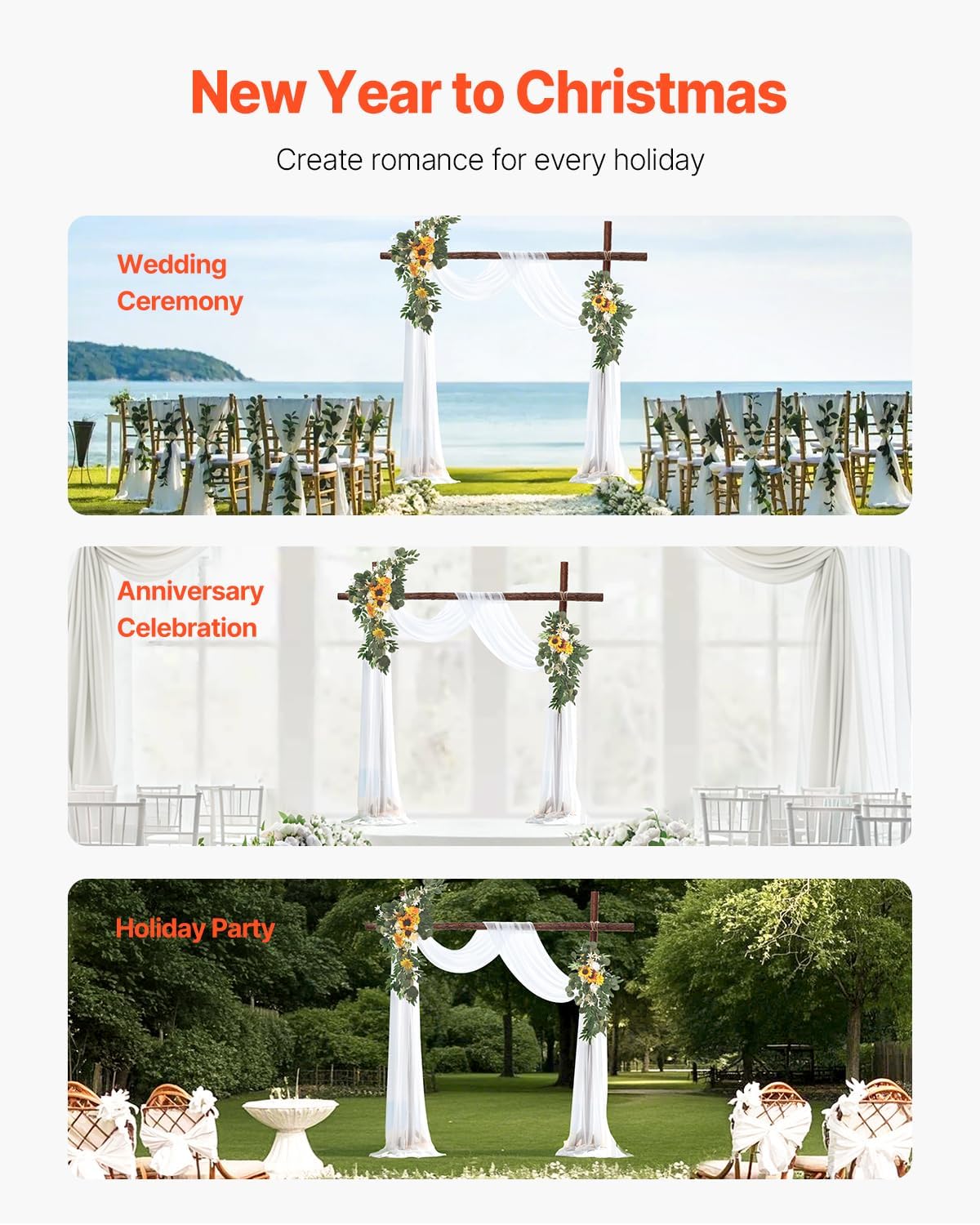 Artificial Wedding Arch Flowers Kit, Yellow Wedding Arch Flowers with Drapes Kit (Pack of 3) - 2 Pcs Floral Arrangement, 1 Pcs Sheer Drapes, for Ceremony Bouquets Reception Backdrop Decoration