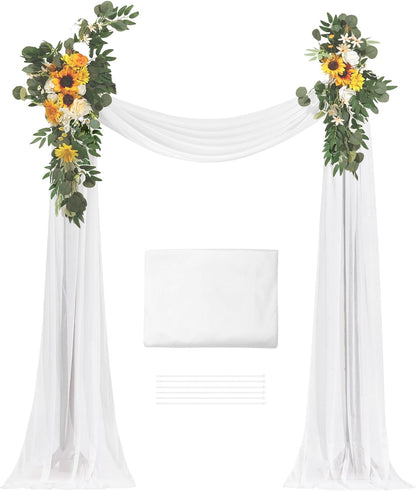 Artificial Wedding Arch Flowers Kit, Yellow Wedding Arch Flowers with Drapes Kit (Pack of 3) - 2 Pcs Floral Arrangement, 1 Pcs Sheer Drapes, for Ceremony Bouquets Reception Backdrop Decoration