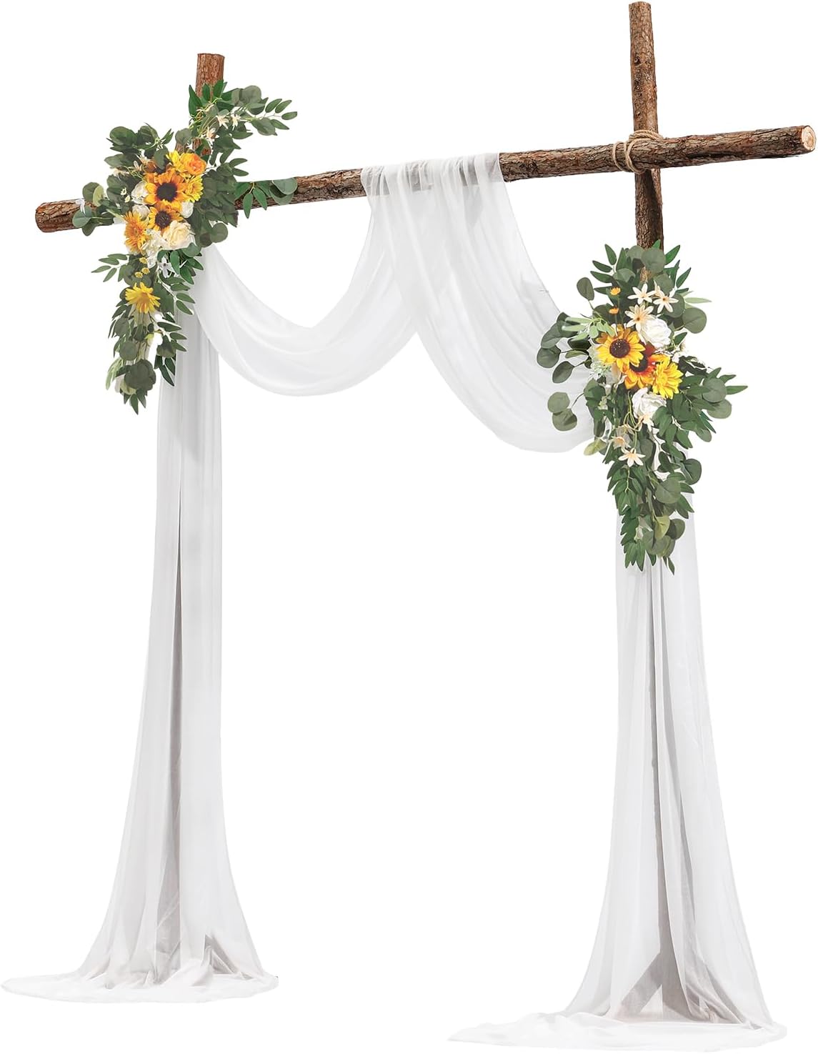 Artificial Wedding Arch Flowers Kit, Yellow Wedding Arch Flowers with Drapes Kit (Pack of 3) - 2 Pcs Floral Arrangement, 1 Pcs Sheer Drapes, for Ceremony Bouquets Reception Backdrop Decoration