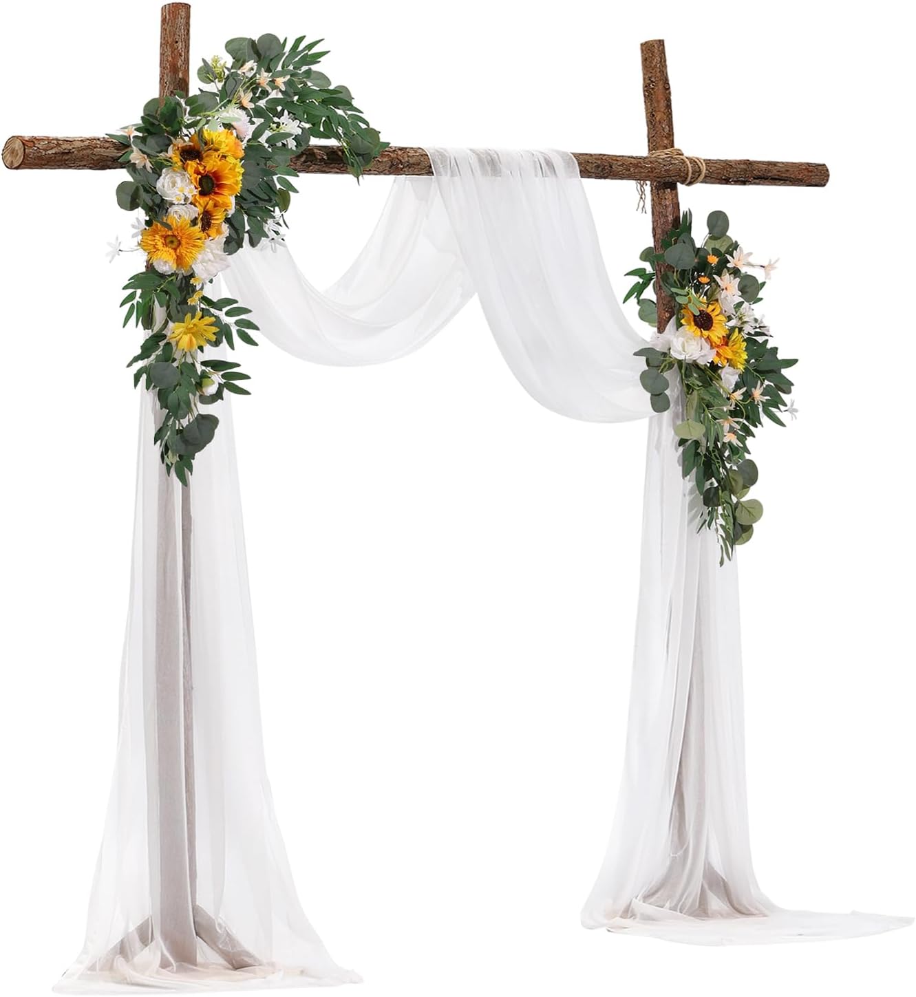 Artificial Wedding Arch Flowers Kit, Yellow Wedding Arch Flowers with Drapes Kit (Pack of 3) - 2 Pcs Floral Arrangement, 1 Pcs Sheer Drapes, for Ceremony Bouquets Reception Backdrop Decoration