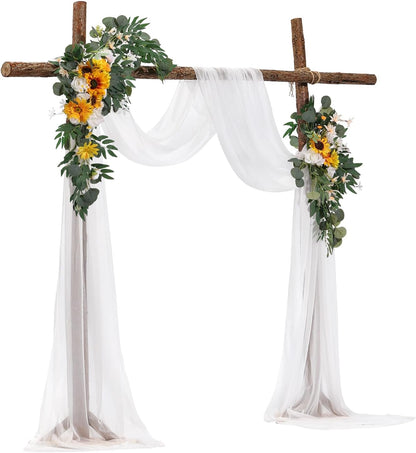 Artificial Wedding Arch Flowers Kit, Yellow Wedding Arch Flowers with Drapes Kit (Pack of 3) - 2 Pcs Floral Arrangement, 1 Pcs Sheer Drapes, for Ceremony Bouquets Reception Backdrop Decoration