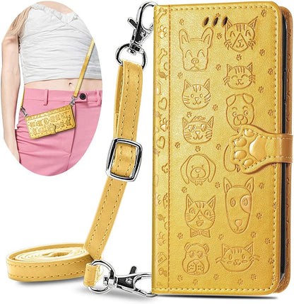 Wallet Crossbody Case Compatible with Samsung Galaxy A51 5G Leather Phone Cases with Credit Card Slot Holder and Shoulder Strap Magnetic Flip PU Kickstand Shockproof Protective Purse Cover(Yellow)