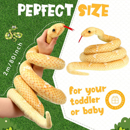 Giant Boa Constrictor Large Stuffed Animal Snake Realistic Giant Plush Stuffed Snake Toy 80 Inch Lifelike Animal Gifts for Kids Birthday Party Prank Props(Yellow)
