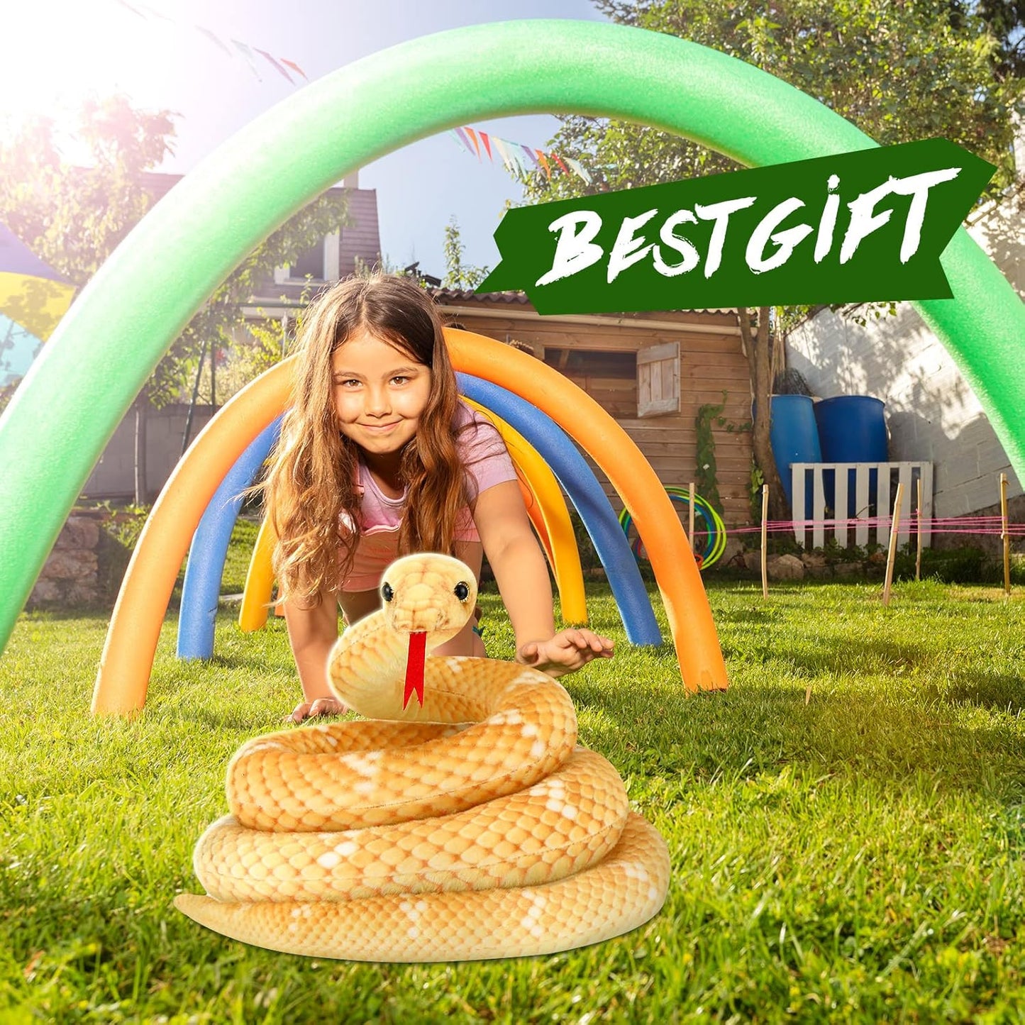 Giant Boa Constrictor Large Stuffed Animal Snake Realistic Giant Plush Stuffed Snake Toy 80 Inch Lifelike Animal Gifts for Kids Birthday Party Prank Props(Yellow)