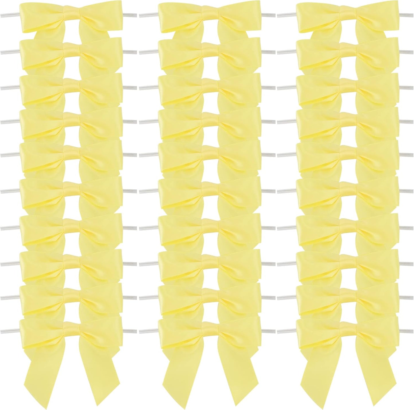 Yellow Bows Satin Ribbon Twist Tie Bow 3.5" Pre-Tied Bow Premade Baby Shower Bows Yellow Gift Bow for Treat Bags Cake Pop Gift Wrapping Goodie Bags Party Easter Decor- 50 Counts