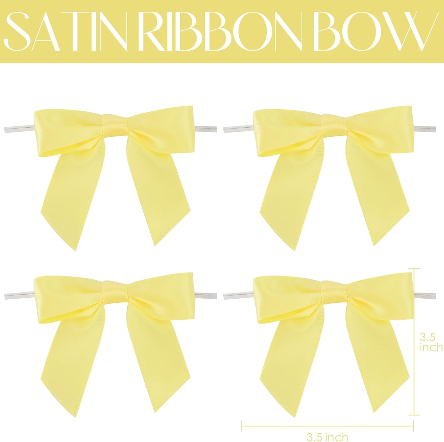 Yellow Bows Satin Ribbon Twist Tie Bow 3.5" Pre-Tied Bow Premade Baby Shower Bows Yellow Gift Bow for Treat Bags Cake Pop Gift Wrapping Goodie Bags Party Easter Decor- 50 Counts