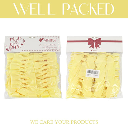 Yellow Bows Satin Ribbon Twist Tie Bow 3.5" Pre-Tied Bow Premade Baby Shower Bows Yellow Gift Bow for Treat Bags Cake Pop Gift Wrapping Goodie Bags Party Easter Decor- 50 Counts