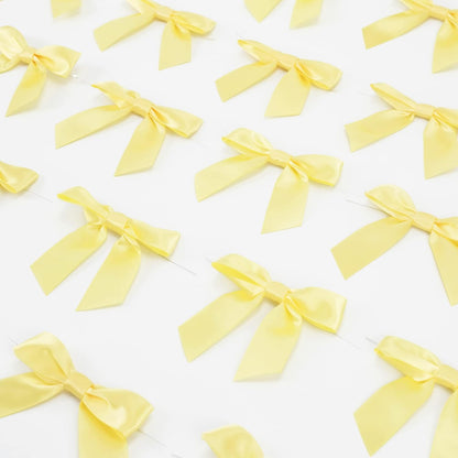 Yellow Bows Satin Ribbon Twist Tie Bow 3.5" Pre-Tied Bow Premade Baby Shower Bows Yellow Gift Bow for Treat Bags Cake Pop Gift Wrapping Goodie Bags Party Easter Decor- 50 Counts