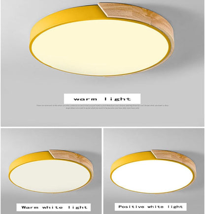 LED Ceiling Light Fixture,12 Inch Wood Recessed Ceiling Lights,Modern 3000K-6000K Ceiling Lamp Dimmable Light,24W Yellow Close to Ceiling Lighting Flush Mount Living Room Bedroom