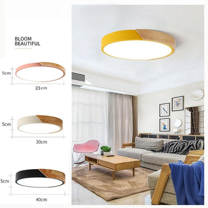 LED Ceiling Light Fixture,12 Inch Wood Recessed Ceiling Lights,Modern 3000K-6000K Ceiling Lamp Dimmable Light,24W Yellow Close to Ceiling Lighting Flush Mount Living Room Bedroom