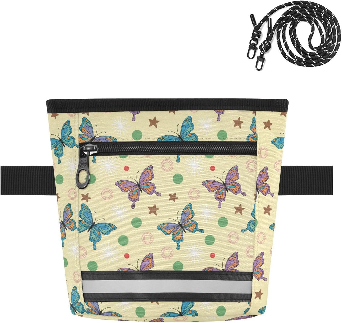 Butterflies Yellow Dog Treat Pouch for Pet Training Dog Bag Holder | with Magnetic Closure, Water-Resistant, 1.7L Capacity, Hands-Free, Adjustable Shoulder Straps, for Night Walks