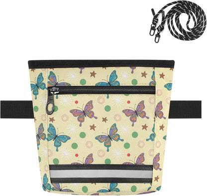 Butterflies Yellow Dog Treat Pouch for Pet Training Dog Bag Holder | with Magnetic Closure, Water-Resistant, 1.7L Capacity, Hands-Free, Adjustable Shoulder Straps, for Night Walks