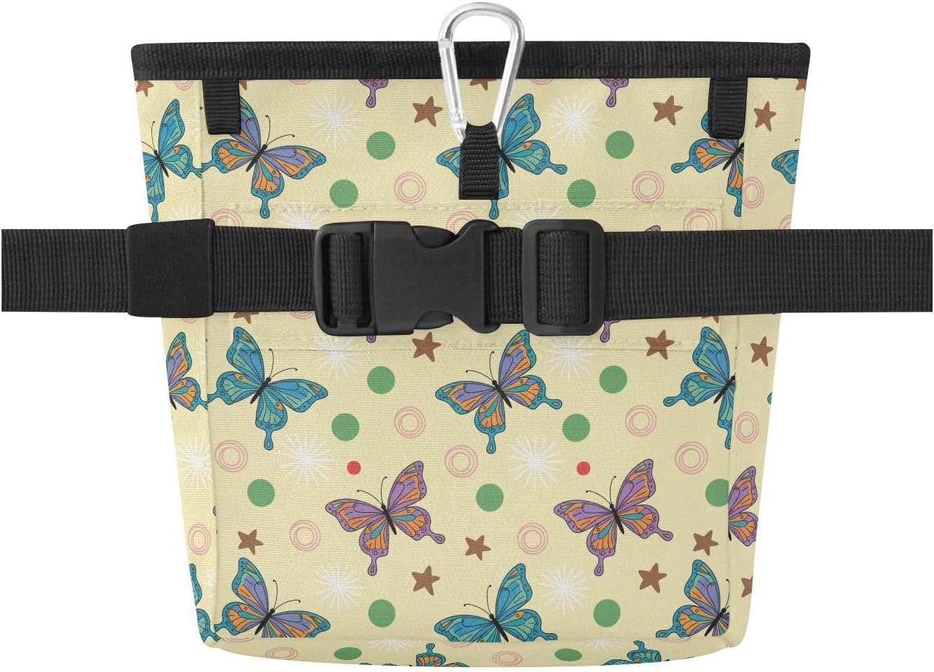 Butterflies Yellow Dog Treat Pouch for Pet Training Dog Bag Holder | with Magnetic Closure, Water-Resistant, 1.7L Capacity, Hands-Free, Adjustable Shoulder Straps, for Night Walks